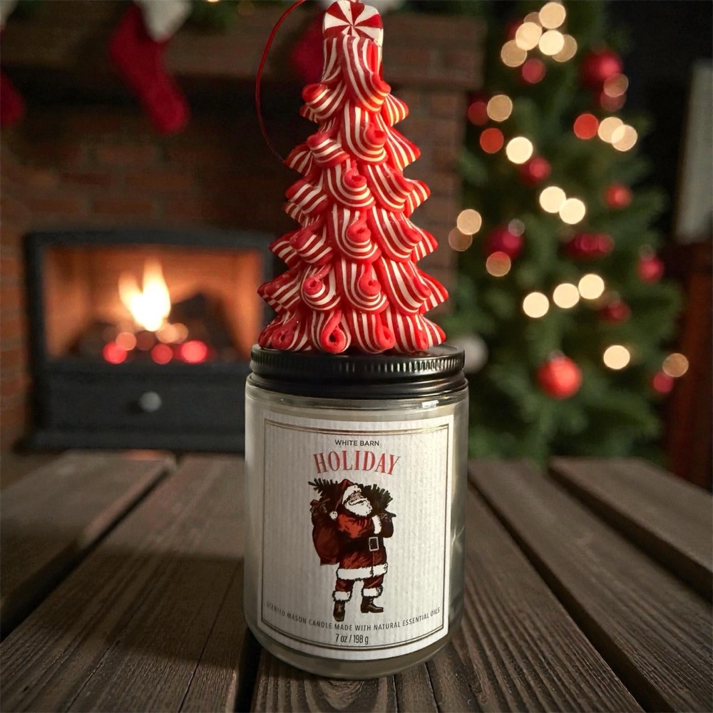 White Barn Red and White Holiday Tree Candle and Candy Cane Tree Ornament